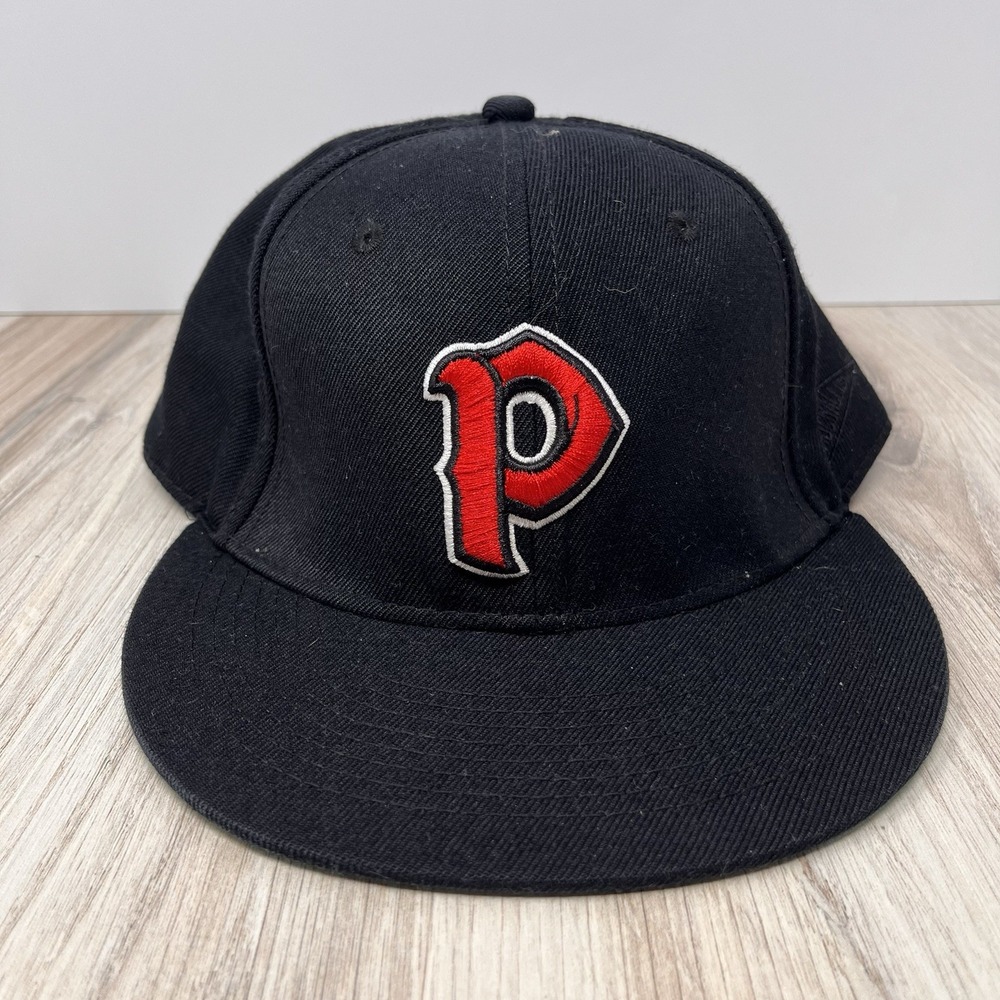 Baseballism P Logo Fitted Hat Black Green Under Brim Flag Man 7 5/8 Wool Blend
